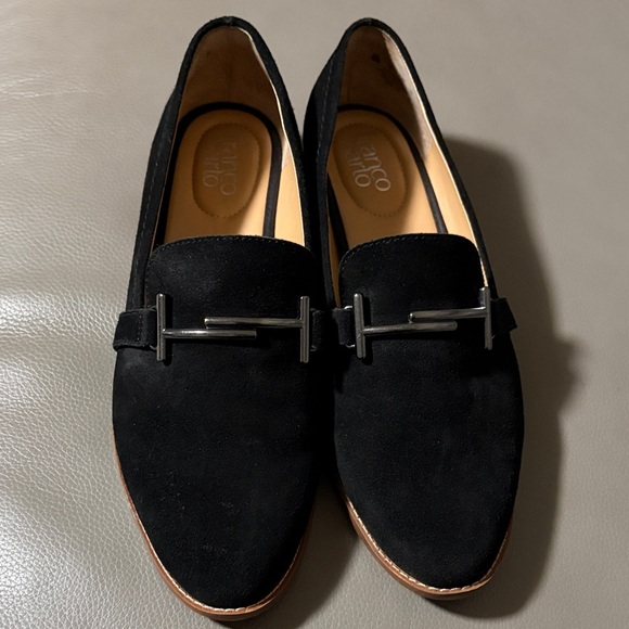 FRANCO SARTO HARLOW BLACK SUEDE BUCKLE LOAFERS SHOES. - Picture 4 of 8